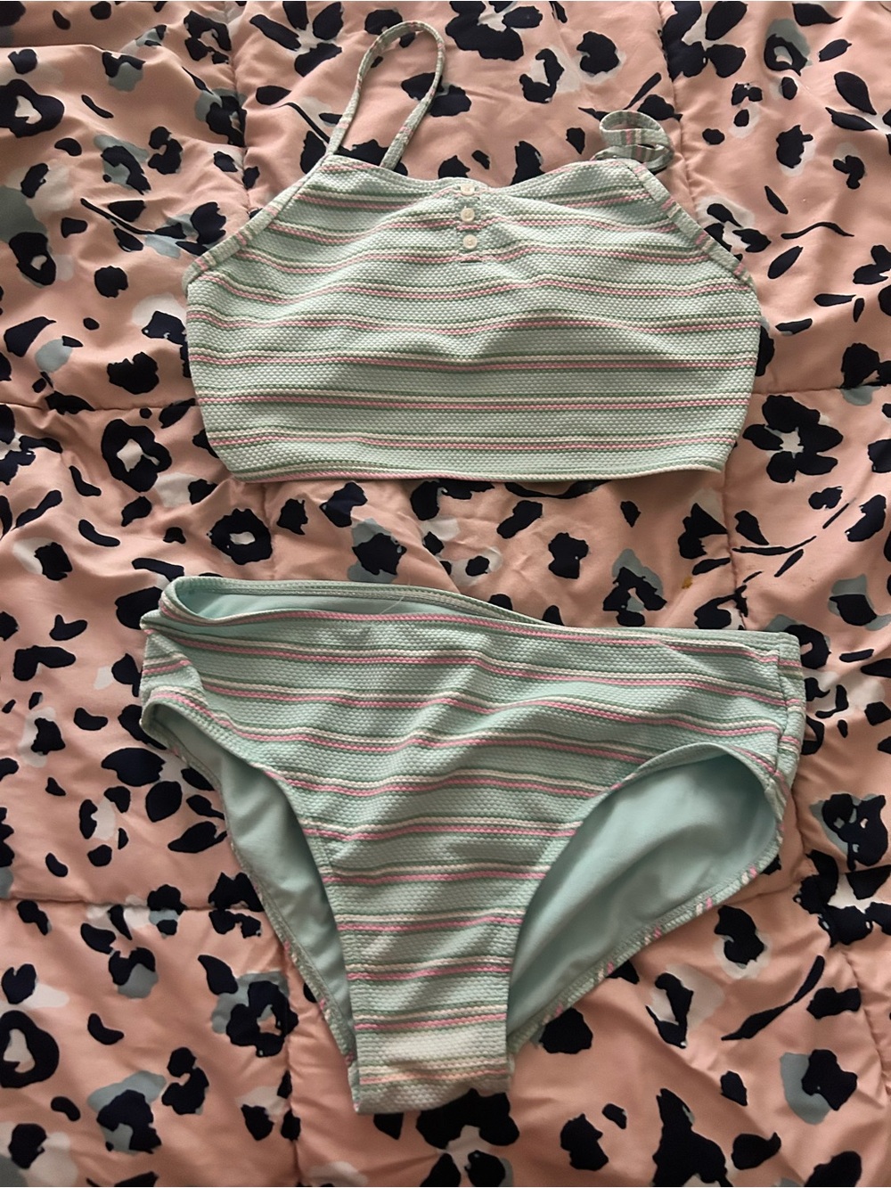 Kids Mint & Pink Striped Bikini Set